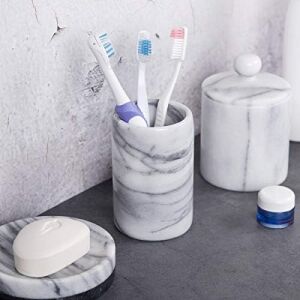 Lüks El Oyması Doğal Mermer Diş Fırçası ve Makyaj Fırçası Tutacağı - Banyo, Vanity, Ofis ve Masa Organizatörü Için Ağır Hizmet Tayvan Yushan Taşı (8,4 cm x 11,5 Cm, Off-Beyaz)