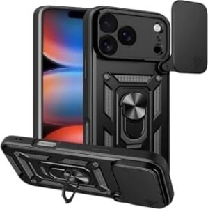 - iPhone 17 Pro Max ile Uyumlu Apple Kılıf Kamera Korumalı Sürgülü Yüzüklü Armor Military Tank Kızaklı Sert Kapak