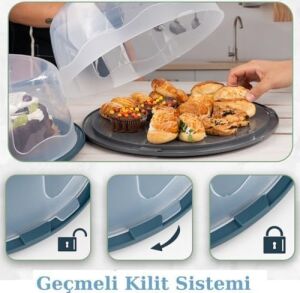 Geçmeli Kilitli, Kapaklı ve Kulplu Yaş Pasta, Kek Taşıyıcı, Mutfak Saklama Için Yuvarlak Fanus, Bpa Içermeyen Kek Fanusu, Börek, Çörek Saklama Kabı, Cupcake, Turta Taşıma Kutusu (1, Krem, 12×28)