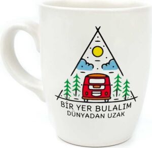 Bir Yer Bulalım Dünyadan Uzak 02 Krem Oval Kupa - Hediye Seramik Kupa