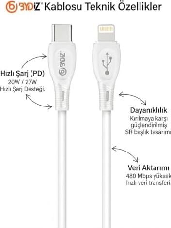 iPhone Usb-C To Lightning Hızlı Şarj Kablosu Type-C Pd Destekli 14/13/12/11 Pro Max Xs Max Xr x Airpods Pro Uyumlu - Yeni Nesil Akıllı Çip (Ios Uyumlu) - Bydiz