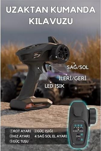 /oyuncak 2.4 Ghz Uzaktan Kumandalı 50 Km Hız Yapan Araba, Full Fonksiyon, 4x4 Offroad Arazi Aracı 1300 Mah Şarjlı Pilli Yüksek Teker Araç