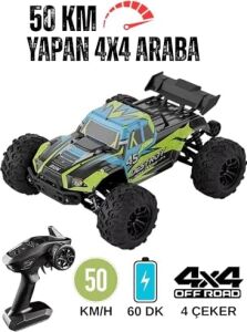 /oyuncak 2.4 Ghz Uzaktan Kumandalı 50 Km Hız Yapan Araba, Full Fonksiyon, 4x4 Offroad Arazi Aracı 1300 Mah Şarjlı Pilli Yüksek Teker Araç