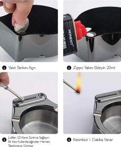 Metal Çakmaklı Küllük Zippo Yakıt Ile Çalışır