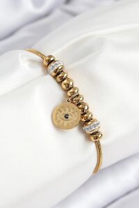 316L Çelik Zirkon Taşlı Göz Charm Model Gold Renk Kadın Bileklik
