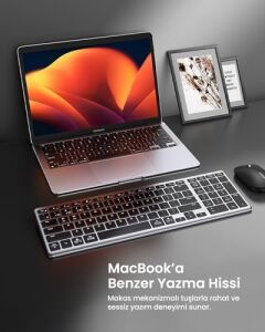 Kablosuz Ultra Ince Sessiz Bluetooth Türkçe Q Klavye, Siyah, 15258TR