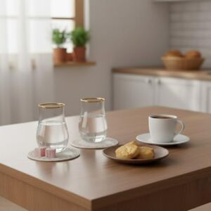 Lüks Kahve Yanı Su Bardağı - 6'lı Set -  Kesim Cam Likör Bardağı - Ayaklı Şık Sunum Bardağı - Kahve Yanı Ikramlığı 60 ml