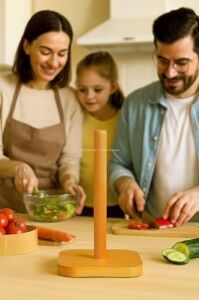 Bambu Kağıt Havluluk Doğal Ahşap Mutfak Tezgahı Için Dikey Kağıt Havlu Standı Modern Şık Tasarım Dayanıklı Kolay Temizlenir Kaymaz Tabanlı Pratik Kağıt Havlu Tutucu Organizer (Kare)