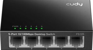 Cudy FS105 5-Port 10/100MBPS Metal Kasa Masaüstü Switch, Tak ve Çalıştır, Duvara Monte Edilebilir Tasarım, Fansız Sessiz Çalışma, Ev ve Ofis Için Ethernet Çoklayıcı