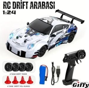 Oyuncak Uzaktan Kumandalı Rc Drift Arabası, Şarjlı, Işıklı, Full Fonksiyon,drift Atabilen Araba 4 Adet Kuka 4 Adet Drift Tekeri 2.4 Ghz Kumanda Drift Arabası Model (Mavi)