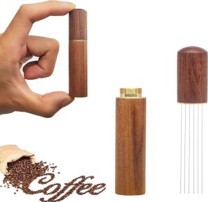 Aputue Espresso Kahve Karıştırıcı, Espresso Dağıtımı Için Profesyonel Kahve Karıştırma Wdt Aracı, El Tampers Karıştırma Aracı Doğal Ahşap Saplı Iğne Tipi Dağıtıcı