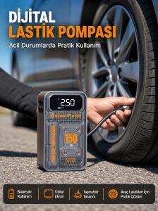 150 Psı Kablosuz Dijital Ekranlı Taşınabilir Araç Lastik Pompası