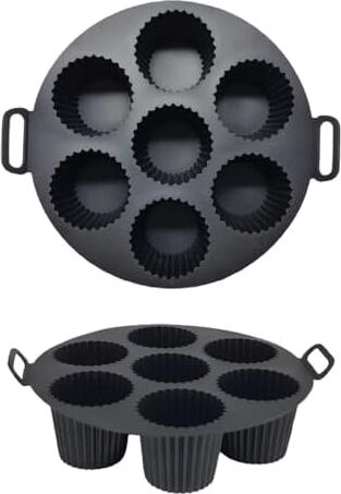 Airfryer Silikon Kek Pişirme Kalıbı 7 Bölmeli, Silikon Cupcake Kek Pişirme Kabı Air Fryer Muffin Fırın Kalıbı (1 Adet Siyah - 20 Cm)