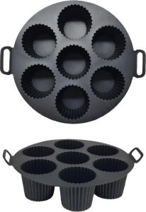 Airfryer Silikon Kek Pişirme Kalıbı 7 Bölmeli, Silikon Cupcake Kek Pişirme Kabı Air Fryer Muffin Fırın Kalıbı (1 Adet Siyah - 20 Cm)
