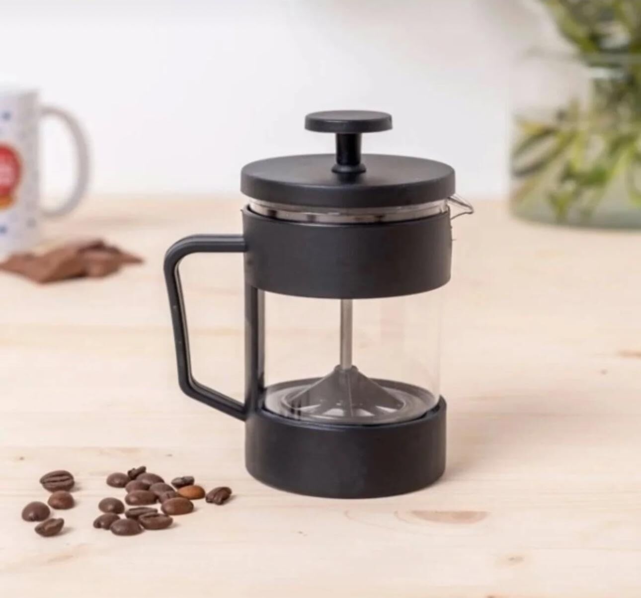 Siyah Mika French Press Kahve Demleme Sürahisi, Cam ve Metal Gövde, 350 ml Kapasiteli, Bitki Çayı Demliği