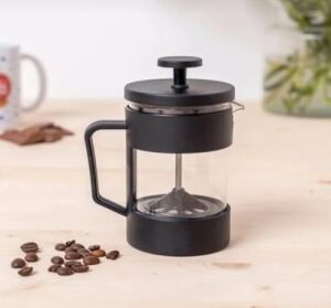 Siyah Mika French Press Kahve Demleme Sürahisi, Cam ve Metal Gövde, 350 ml Kapasiteli, Bitki Çayı Demliği