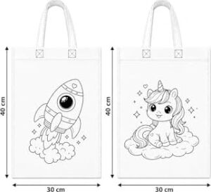 10'lu Boyanabilir Bez Çanta Seti 30X40 cm Çift Taraflı Baskılı Çocuk Aktivite Çantası