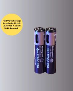 USB Type-C Şarjlı Aaa Lityum Pil 1000+ Şarj Döngüsü ile Uzun Ömür