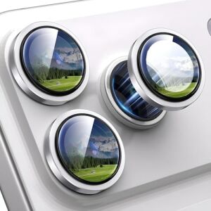 iPhone 16 Pro Max Uyumlu Kamera Lens Koruyucu, 9h Temperli Cam Metal Çerçeve Koruma Halkası, Safir Hd Berraklık (Gümüş Renk, 3'lü Set)