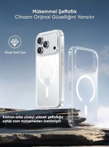 iPhone 17 Pro Max Için Ultra Super Şeffaf Magsafe ile Uyumlu Gerçek 9h Temperli Cam Arka Yüzey - Darbe Emici Tpu Yan Kenarlar, Kristal Berraklığında Şeffaf Kılıf (17 Pro Max)