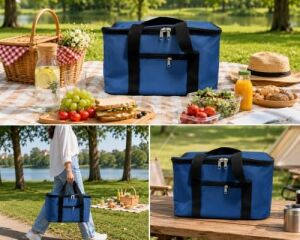 Mavi Renk 22 Litre Termal Piknik ve Taşıma Çantası – Su Geçirmez Kumaş, Kalın Yalıtımlı Iç Kaplama, 2 Bölmeli Soğuk-Sıcak Tutucu Çanta (39X27X23 Cm)
