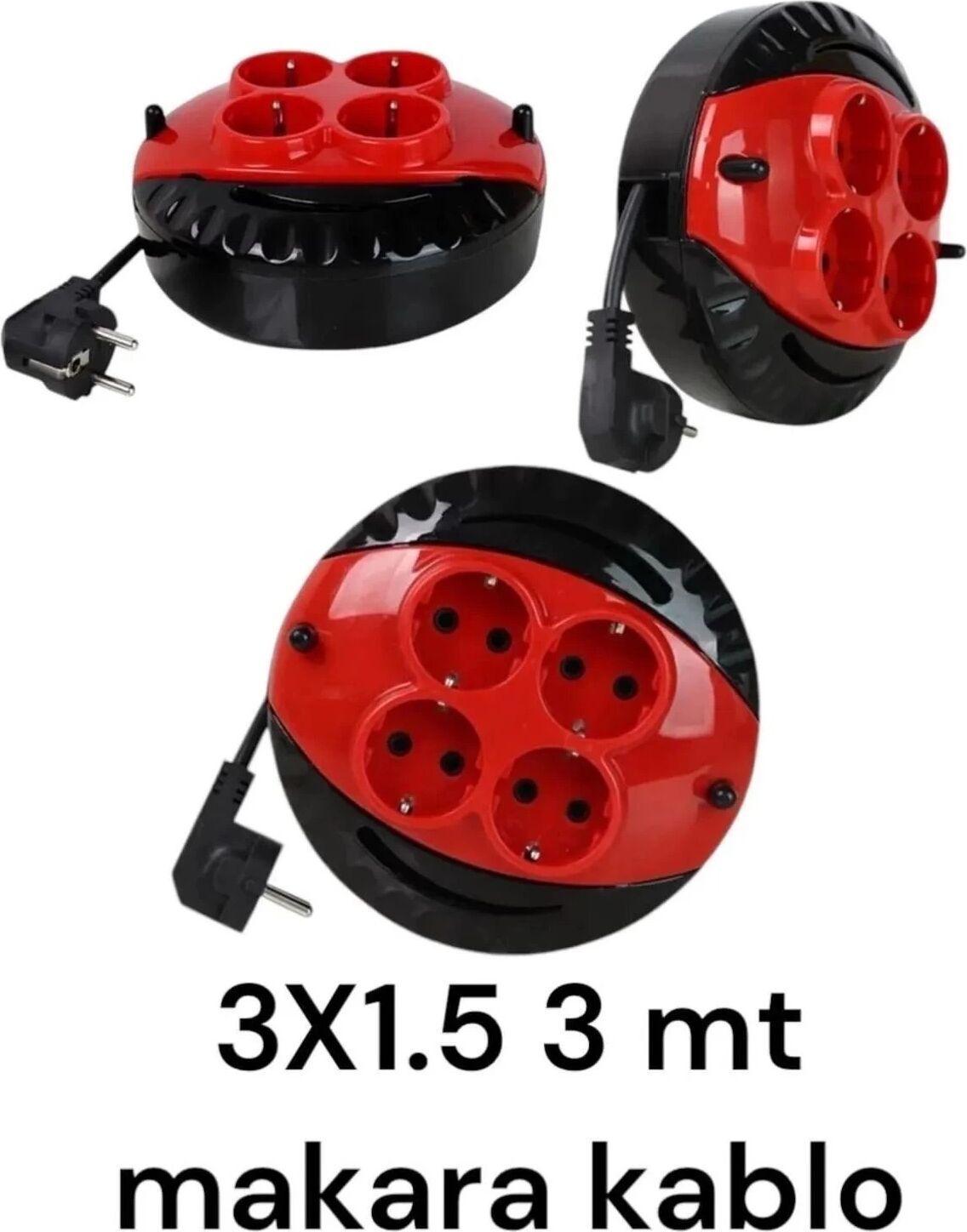 Mini Kablolu Makara 4'lü 3mt (3x1,5cm)(1 Adet)