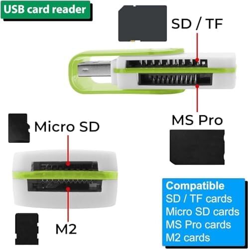 Pc Için USB Sd Kart Okuyucu, Micro Sd Karttan USB Adaptörüne, Kamera Için Ms Duo, Micro Ms Kart Okuyucu Hafıza Kartı Okuyucu, Pc, Dizüstü Bilgisayar Için Kart Okuyucu Yeşil