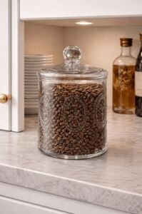 1000 Ml. Desenli Cam Kapaklı Kavanoz - Orta Boy Cam Saklama Kabı