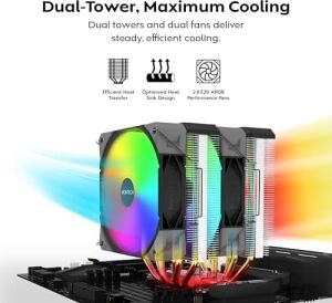 NX600 Argb 6 Isı Borulu ve Premium Üst Kapaklı Çift Kule Cpu Hava Soğutucu | 28MM E28 Argb Premium Fan | Lehimli Bakır Taban | Üstün Isı Dağılımı | Tüm Intel ve Amd Soket Desteği |siyah