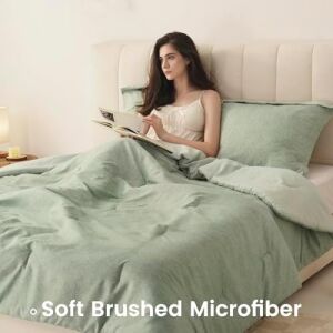 Comfort Spaces Ikiz Yorgan Seti - 2 Adet (1 Mikrofiber Yorgan ve 1 Parça) Çiftlik Evi Yatak Yorganı Tüm Mevsimler Için Boho Nevresim Takımı, Hafif Katı Yatak Yorgan Takımları, Ikiz/ikiz Xl, Adaçayı