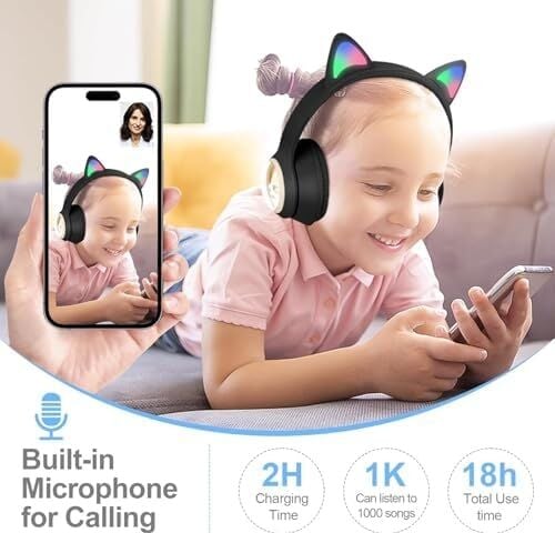 Renkli Büyük A Kalite Kulak Üstü Taç Renkli Işıklı Kedi Kulaklı Kedi Kabartmalı 5.3 Version Ped Balşlıklı Boyu Ayarlanabilen Çok Rahat Bluetooth Kulaklık Akz 02 (Pembe)