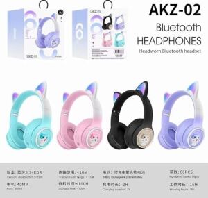 Renkli Büyük A Kalite Kulak Üstü Taç Renkli Işıklı Kedi Kulaklı Kedi Kabartmalı 5.3 Version Ped Balşlıklı Boyu Ayarlanabilen Çok Rahat Bluetooth Kulaklık Akz 02 (Pembe)