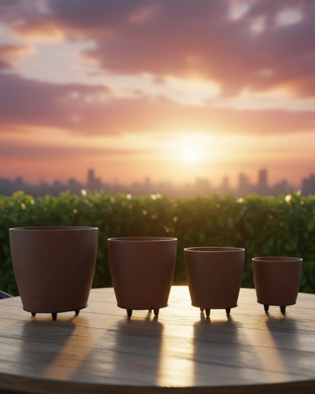 4’lü 3D Kahverengi Ayaklı Dekoratif Saksı Takımı Modern Tasarım