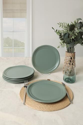 Mat Yeşil Bloom Pasta Tabağı 24 cm 6 Adet 322