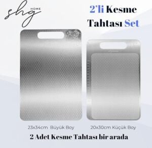 2'li Paslanmaz Çelik Kesme/doğrama Tahtası Seti (Büyük Boy 23X34 cm ve Küçük Boy 20X30 Cm)
