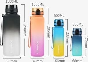 Uzspace 1000ML Büyük Boy Soft Touch Çift Renk Motivasyon Tritan Su Matarası (Siyah-Beyaz)