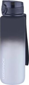Uzspace 1000ML Büyük Boy Soft Touch Çift Renk Motivasyon Tritan Su Matarası (Siyah-Beyaz)