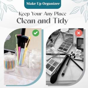 Qtip Tutucu, Makyaj Makyaj Düzenleyici Depolama, Kapaklı Şeffaf Plastik Eczacı Kavanozları, Banyo Pamuklu Çubuk Dispenseri, 2X10OZ ve 2X7OZ, 4'lü Paket, Kahverengi Ahşap Kapaklar,