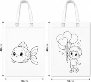 10 Adet Boyanabilir Bez Çanta Seti 30X40 cm – 6 Renk Akrilik Boya ve Fırça Dahil