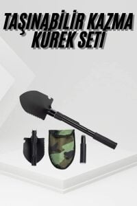 Katlanır Portatif Kazma Kürek Seti Portatif Çelik Taşıma Çantalı Pusulalı