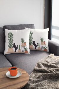 2'li Premium Tay Tüyü Leke Tutmaz Kumaş Çift Taraflı Kırlent Yastık Kılıfı Kaktüs 43X43CM KRL444