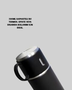 Isıyı Uzun Süre Koruyan 500 ml Termos Seti | Çelik Gövde, 2 Bardaklı, Hediye Kutulu