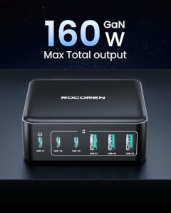 160W 3*type-C ve 3*usb-A 6 Portlu Şarj Cihazı Laptop Uyumlu Gan Masaüstü Şarj Istasyonu