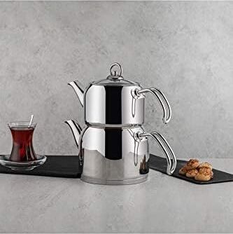 Nehir Modern Mini Küçük Boy 0.8-1.6 Lt. Paslanmaz Çelik Çaydanlık Takımı