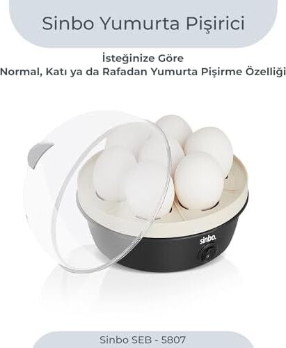 SEB-5807 Yumurta Haşlama Makinesi, 7 Yumurtalık Elektrikli Yumurta Pişirici, 350 W, Otomatik Kapanma, Sesli Uyarı, Şeffaf Kapak
