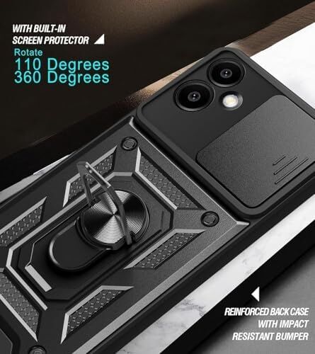 Galaxy A06 Uyumlu Kılıf – 2 Adet Ekran Koruyucu Dahil, Siyah | Askeri Düzey Koruma | Mıknatıslı Stand | Kamera Lens Koruması | Araç Içi Mıknatıslı Tutucu ile Uyumlu