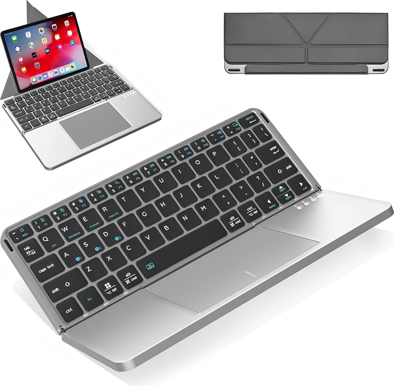 Katlanabilir Türkçe Q Kablosuz Klavye, Tablet Telefon Standlı, Geniş Touchpad, Çoklu Cihaz Bağlantı, Scissor Tuş, 500MAH, Tablet Telefon Laptop Uyumlu Klavye, Siyah (IBOX11)