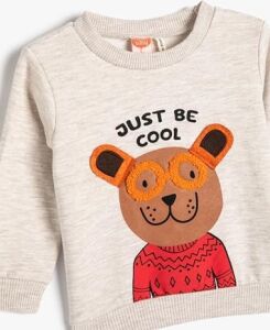 Sweatshirt Köpek Baskılı Uzun Kollu Bisiklet Yaka Pamuklu