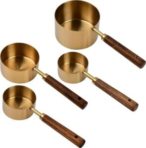 4’lü Ahşap Saplı Ölçü Kaşığı Seti – 250/125/80/60 ml Paslanmaz Metal