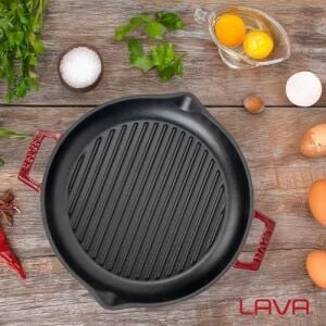 Döküm Yuvarlak Izgara Tavası Döküm Demir Yekpare Çift Kulplu ÇAP(Ø)30CM.-BORDO